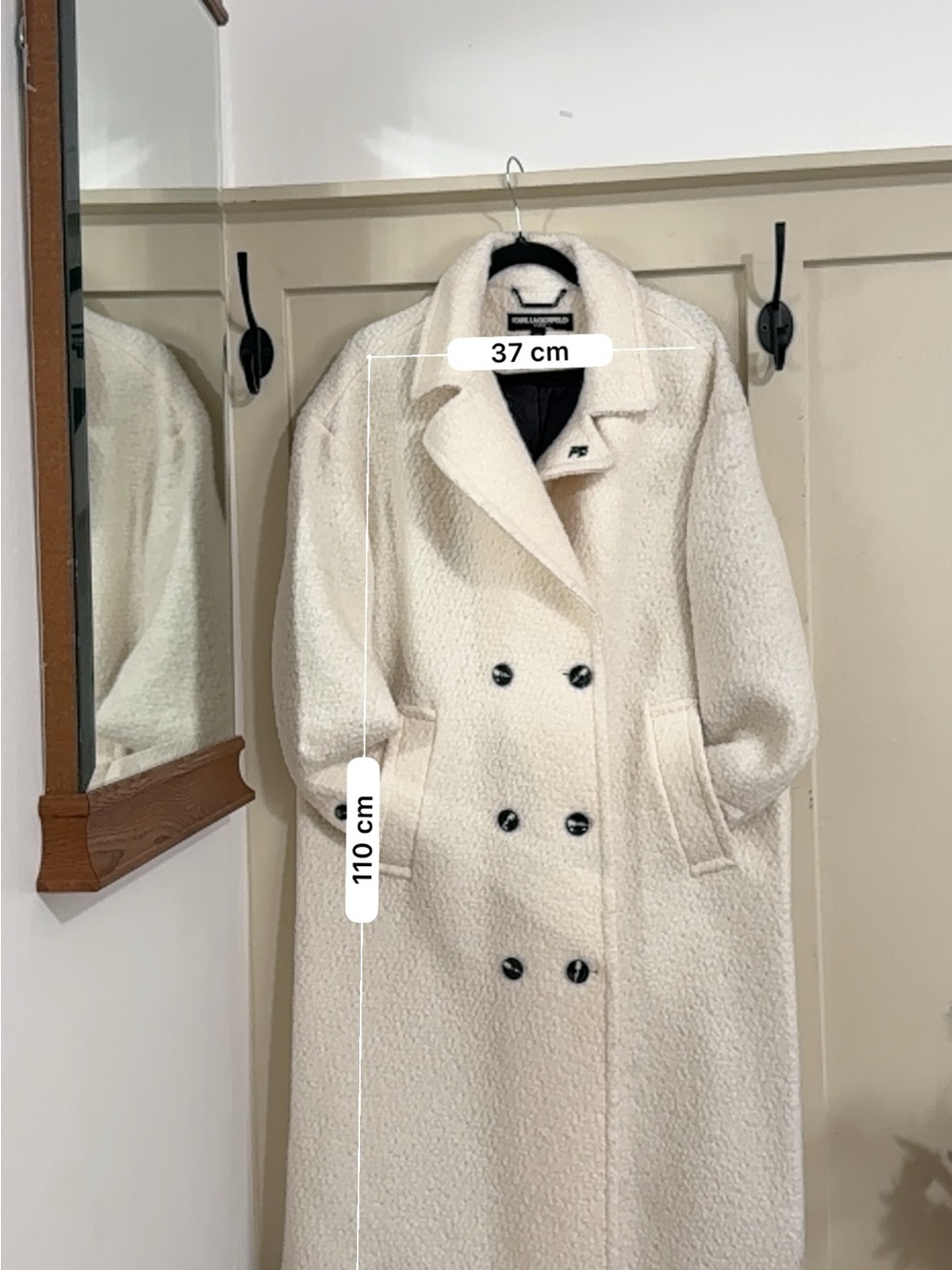 Karl Lagerfeld Cream Double-Breasted Teddy Pea Coat - Picture 4 of 6